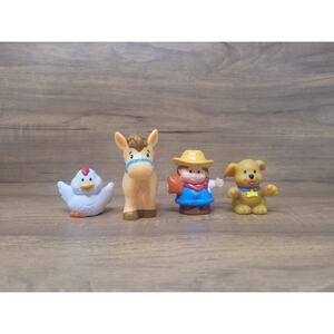 Fisher Price Little People White Chicken Hen Animal Farmer Jed Brown Horse Puppy